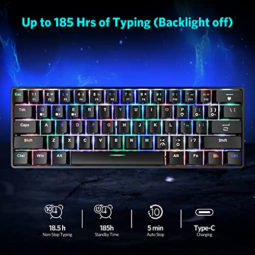 Fiodio 61 Keys Rgb Wireless And Wired Mechanical Gaming Keyboard With Blue Switches, Audible Click Sound Rainbow Portable Compact Mini Office Keyboard For Windows Pc Gaming, (F-Sg61) #TOP5