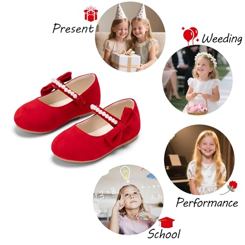 Image of PHIRAMIN Toddler Flower Girl Glitter Dress Shoes Little Girl Ballet Flats Bow Wedding Party