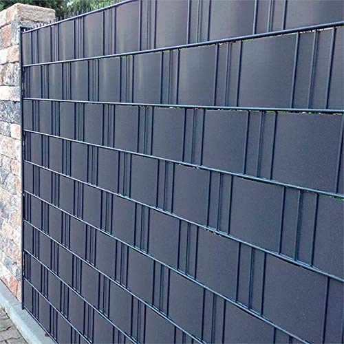 Fence panel, PVC, easy 0.19 x 2.55 m, anthracite-coloured privacy strips, easy to weave into a double rod fence, privacy screen