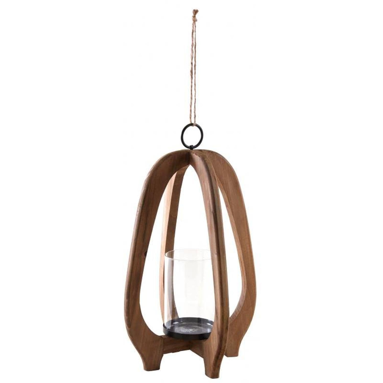 AUBRY GASPARD - Lanterne Bois et Verre avec Photophore - Ø 27 cm x H 41 cm - Anneau Métal pour Suspension - Ultra-légère - Idéale Éclairage Jardin et Décoration Intérieure/Extérieure