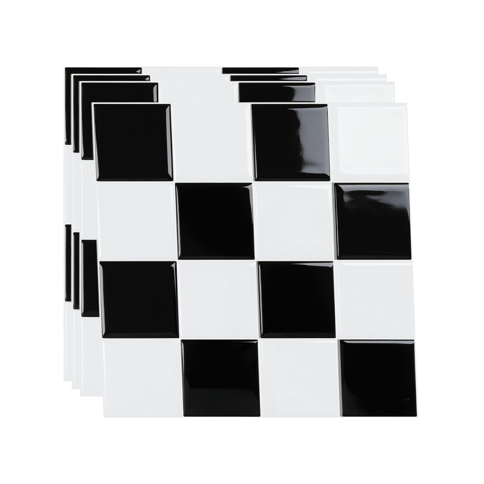 4 Pcs Black Stick on Tiles Kitchen - 3D Self Adhesive Wall Tiles - Vinyl Waterproof Peel and Stick Wall Tiles Stickers for Bathroom Splashback Subway 26.5 x 26.5cm