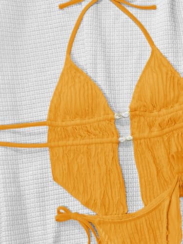 Image of RoseSeek Women's 2 Piece Boho Polka Dots Beaded Bikini Sets Sexy Swimsuits | Halter Swimsuits, Backless, Textured, Tie Side, Tankini Set, Bathing Suits, Summer, Vacation