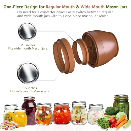 Image of FUTUREZEN Electric Mason Jar Vacuum Sealer for Regular /Wide Mouth, Brown | automatic vacuum sealing, food preservation, bottle opener, USB-C cable, jar lids