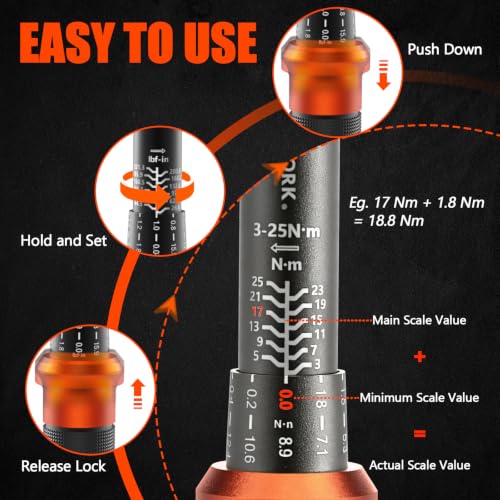 Image of 1 /4 Torque Wrench, 3-25 Nm /26.6-221.3 in.lb, Mini 1 /4 inch Drive Click Bike Torque Wrench Inch Pounds with 72-Tooth Dual-Direction, Small Bike Tool for Bicycle, MTB Maintenance, ±3% High Precision