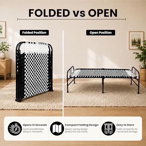 Image of Folding Bed Single for Sleeping 3x6 feet | Portable Foldable Cot for Adults | Heavy Duty Metal Khatiya Charpai Khatla Khatlo Khat| Space Saving Guest Bed for Home, Hostel, PG & Travel Use