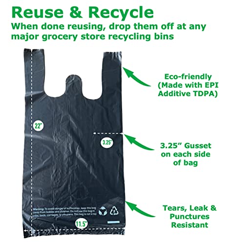 T-shirt Biodegradable Black Plastic Bag (600 ct.) Small Can Liners Thank You Grocery Shooping Size Doggy Poop Bags Compatible with Arm & Hammer Swivel Bin & Rake pooper scooper Multipurpose Bags - Thumbnail 2
