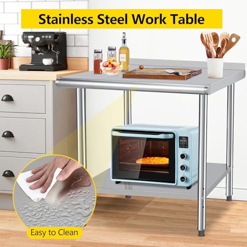 Image of 48x24x35inch Double Layer Stainless Steel Work Table No Caster Wheels with Backsplash