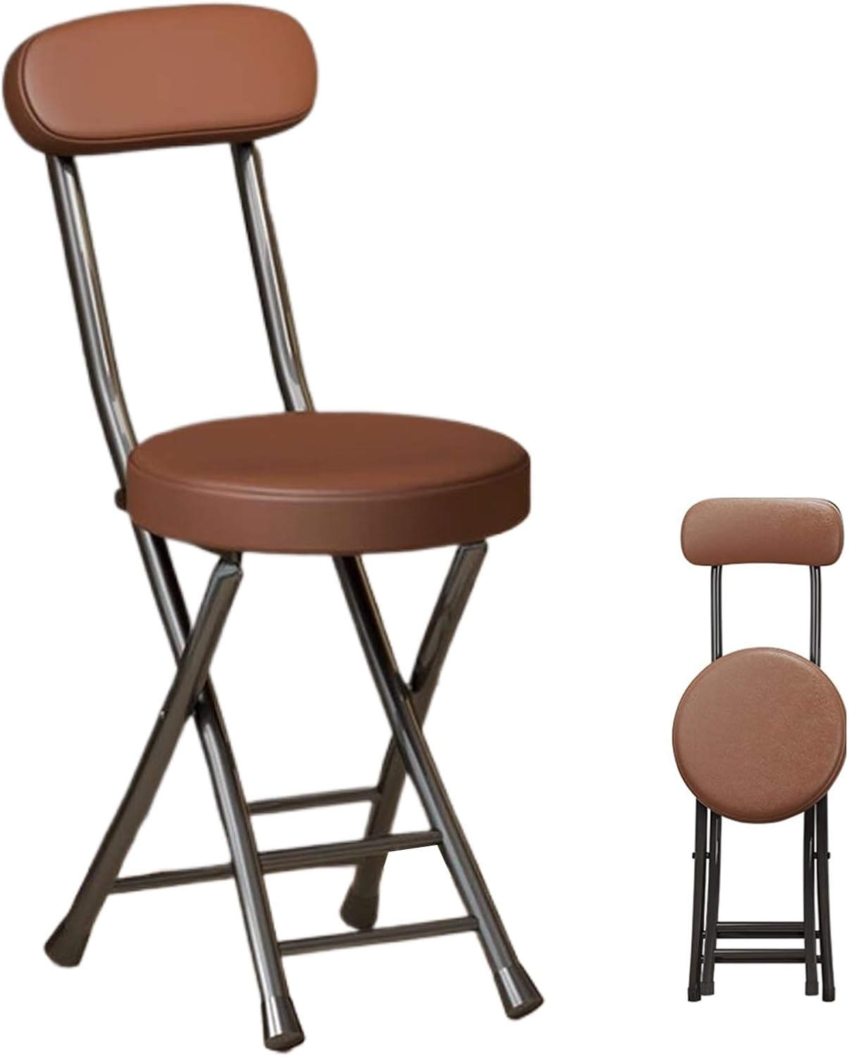 18'' Cushioned Padded Folding Stool with Backrest, Round Foldable Kitchen Stool, Portable Breakfast for Desk, Office, Dressing Table