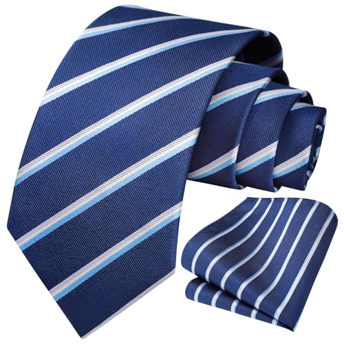 Image of HISDERN Mens Striped Ties Classic Silk Woven Tie and Pocket Square Set Formal Business Necktie Handkerchief for Wedding