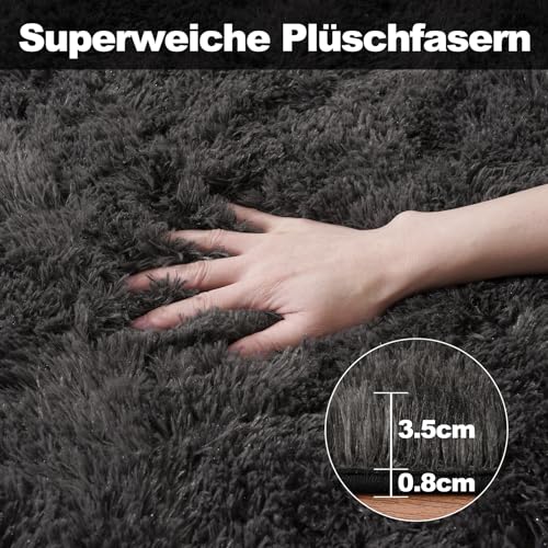 BSGIFT Hochflor Teppich 80x150 Anthrazit Flauschig, Shaggy Langflor Teppich Läufer rutschfest für Schlafzimmer Bettvorleger Wohnzimmer, Modern Kuschelteppich High-Pile Carpet Wohnzimmerteppich