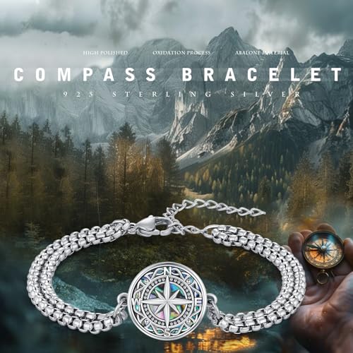 Compass Bracelet/Urn for Women 925 Sterling Silver Compass Bracelet for Graduation Cetic/Birthstone Jewelry Bracelet for Women2