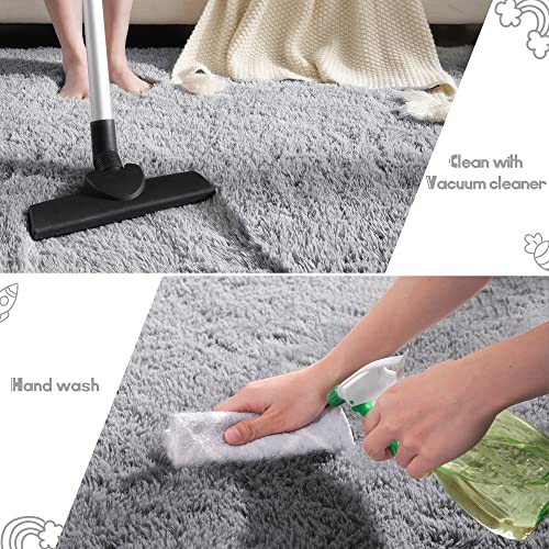 Tepook Super Soft Fluffy Rug For Bedroom, Modern Shaggy Rug Fuzzy Kids Rug For Living Room, Plush Indoor Nursery Home Decor Rug With Non-Slip Bottom, Grey, 4 X 6 Feet #TOP6