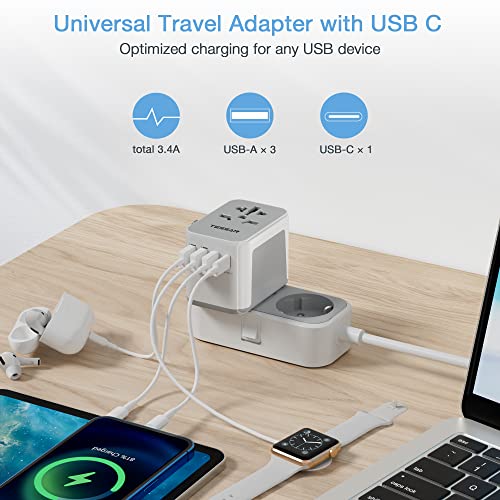 TESSAN Universal Travel Adapter, International Power Adapter with 4 USB Ports (1 USB C), Worldwide Plug Adaptor Wall Charger for USA to Europe UK France Germany Spain Ireland Australia(Type C/G/A/I) - Image 4