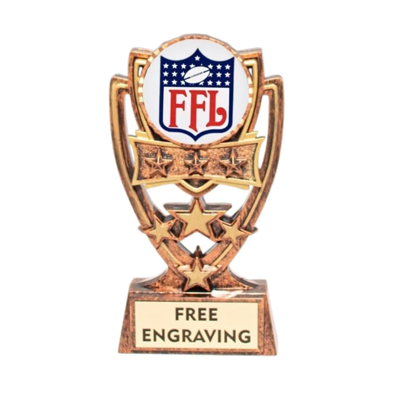 Same Day Awards Fantasy Football League 4 Star Trophy with FFL Logo and Free Engraving - 6' Award for Fantasy League Champion End of Season and Draft Party