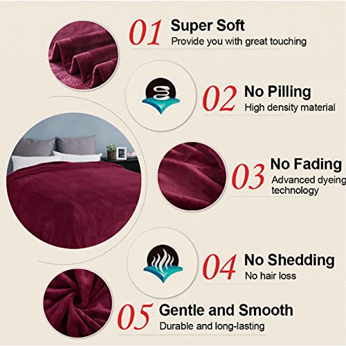 Image of Soft California King Blanket Warm Fuzzy Microplush Lightweight Thermal Fleece Blankets for Couch Bed Sofa,102X108Inch,Wine Red