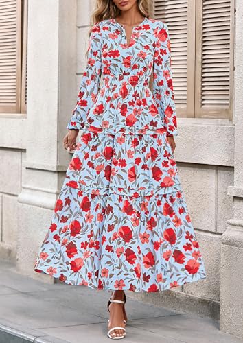 PRETTYGARDEN Womens 2026 Fall Fashion Clothing Boho Maxi Dresses Floral Long Sleeve Flowy Elegant Wedding Guest Holiday Dress - Image 3