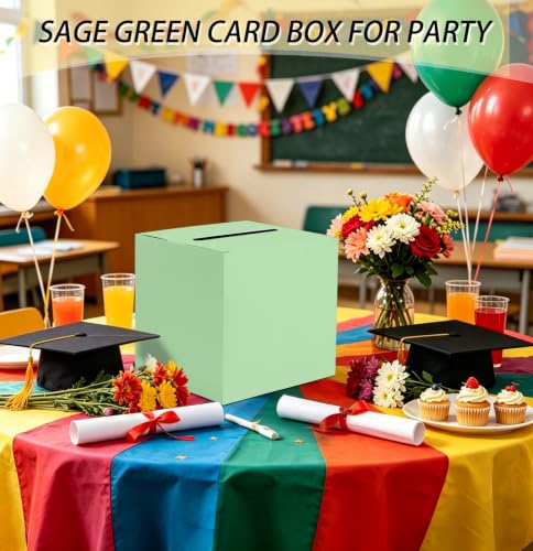 Image of SietDESEO Sage Green Card Box for Graduation Large Gift Card Box Holder 9.8 inch x 9.8 inch Money Cards Box Diy Card Box for Wedding Reception Baby Shower Birthday Cards Box Holder