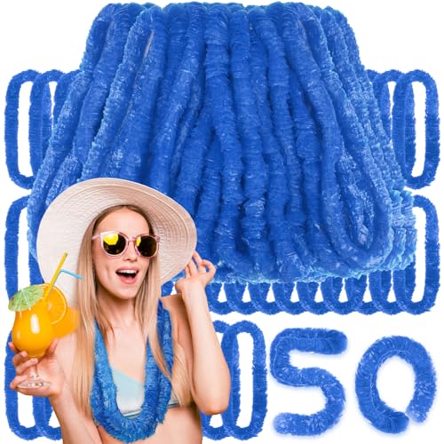 Janinka 50 Pcs Blue Hawaiian Leis for Luau Party Soft Twist Leis 36 Inch Tropical Flower Necklaces for Summer Beach Pool Parties and Tropical Themed Events