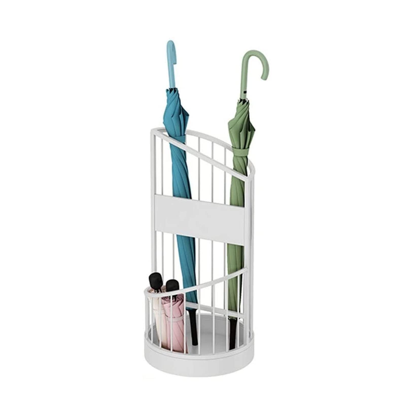 Porte-parapluies compact blanc avec seau de drainage stable pour entrée
