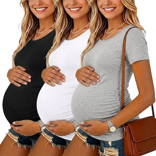 Liu & Qu 3 Pack Maternity Shirts for Women Summer Maternity Tops