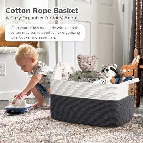 Image of Goodpick 75L Extra Large Woven Rope Blanket Basket, Rectangle, Dark Gray