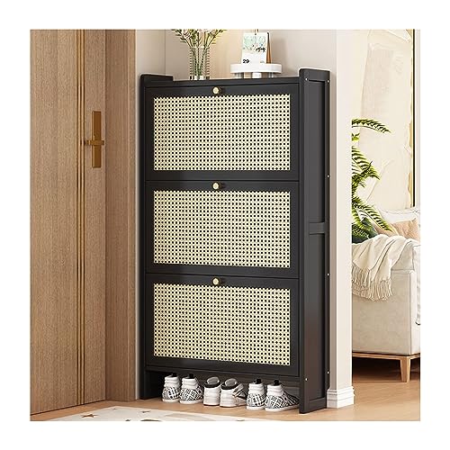 Zapatero de ratán con estantes de almacenamiento con solapa, armario de madera para tacones altos y zapatillas, ideal para la entrada del salón