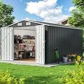 DAUSOLA 10x12 FT Outdoor Storage Shed, Metal Garden Tool Shed with Updated Frame Structure and Lockable Doors, Ideal for Backyard Garden Patio Lawn, Grey