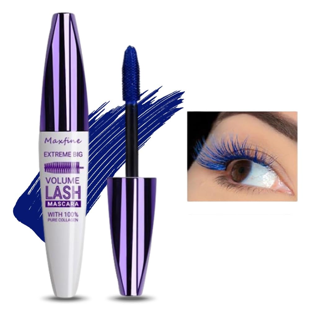 Máscara de pestañas en crema 5D Volumen y Longitud, Máscara de Extensión de Pestañas Efecto Volumen, Resistente al agua y de larga duración con definición, Máscara de pestañas rizadora,#4 Azul