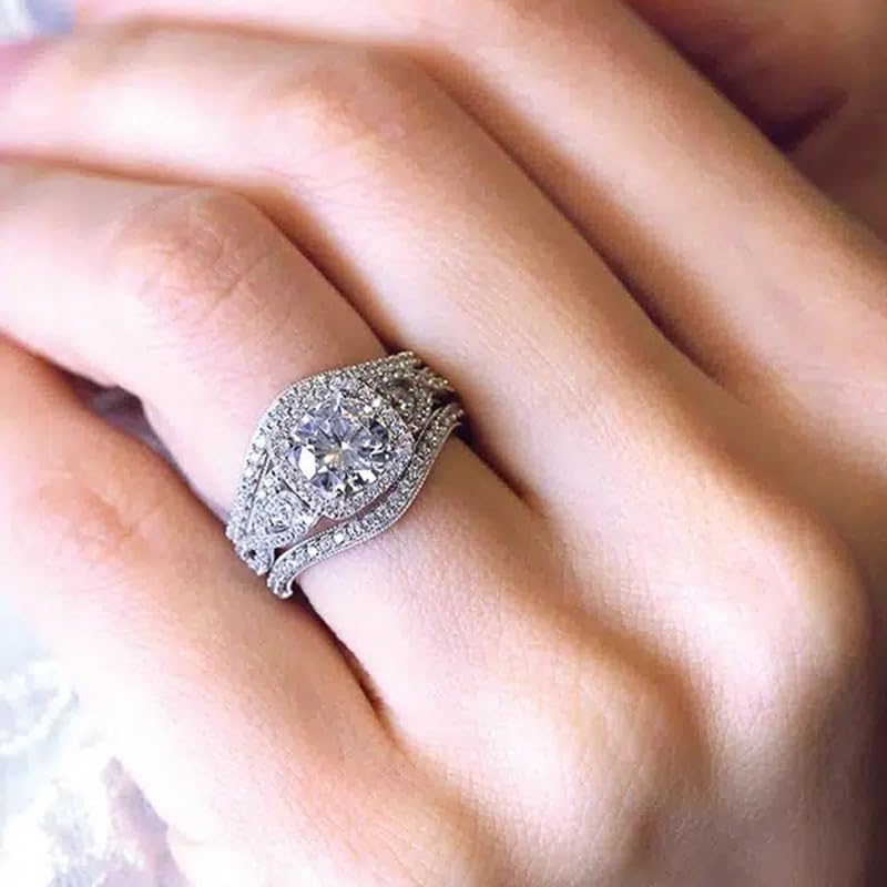 LRESJJIUJ 3 PCS 925 Sterling Silver Stackable Engagement Rings Set Cubic Zirconia Eternity Bands Wedding Promise Rings for Women Princess Emerald Cut CZ Stackable Wedding Ring 103