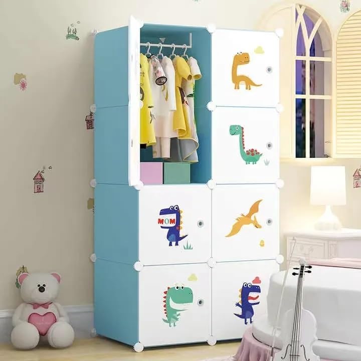 Image of Kids Plastic Collapsible Wardrobe Organizer for Storage | Cute Cartoon Design | Heavy Duty Cloth Organizer for Storage | Easy to Assemble | Perfect for Kids Room & Home (Blue-T3)