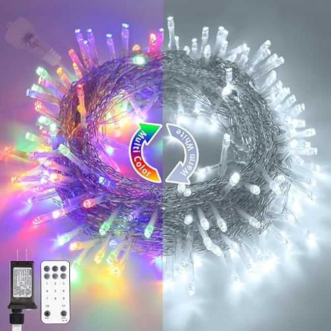 JMEXSUSS 200 LED String Lights Indoor Outdoor Clear Wire, Connectable Warm White Christmas Lights for Bedroom, 66 Ft Twinkle Fairy Classroom Light Plug in for Home Wedding Tree Yard Patio Decor