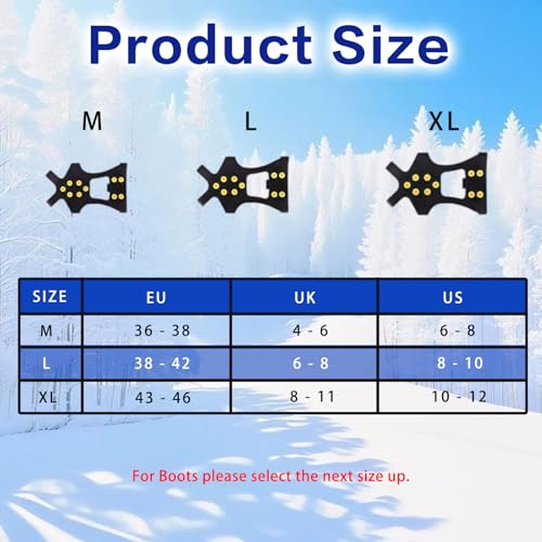 Universal Steigeisen 10 Zähne – Anti-Rutsch Schuhspikes für Winter, überziehbare Stretch-Ice-Grips für Schuhe & Stiefel, ideal für Schnee, Wandern & Spazieren (L)