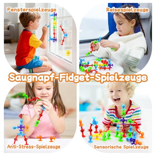 ECHOCUBE Saugspielzeug, 28 Stück Saugnapf Badespielzeug für Kinder ab 3 Jahren, sensorisches Saugspielzeug, Stressabbau-Spielzeug, Reisespielzeug für Kinder und Erwachsene