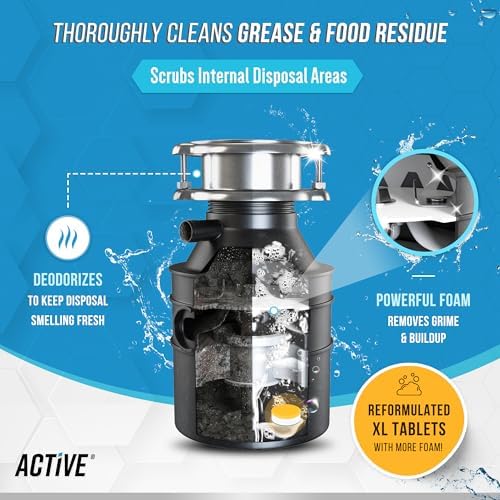 Garbage Disposal Cleaner Deodorizer Tablets - 24 Pack, New Powerful XL Foaming Tablet - Fresh Citrus Foam Sink Garburator Disposer Freshener, Natural Kitchen Drain Cleaning Care - 1 Year Supply - 2