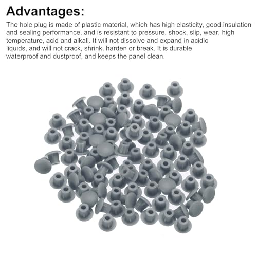 Image of MECCANIXITY 100pcs Plastic Hole Plugs, 5mm (3 /16 Inch) Dark Grey Screw Caps Cover Snap in Locking Round Button Top Shelf Plugs for Cabinet Cupboard Bookcase License Plate Furniture