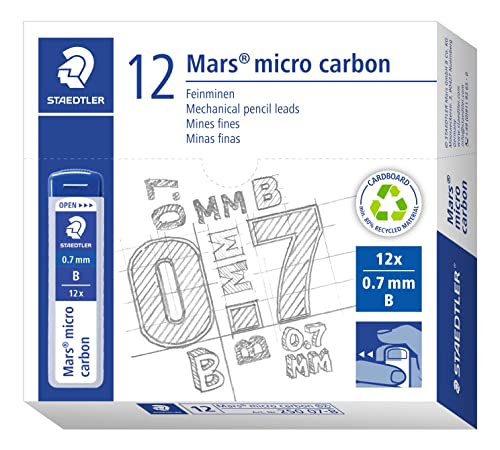 Staedtler 250 07-B Mina Sottile Micro, 0.7 mm B, Confezione da 12 tubetti