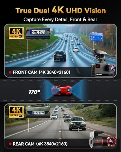 undefined TERUNSOUl 4K+4K Dash Cam Front and Rear, Free 128GB Card Included, 5.8GHz WiFi Dash Camera for Cars, Built-in GPS, G-Sensor, 170°Wide Angle, 3" IPS Screen, 24H Parking Mode, Support 512GB Max の商品画像 1