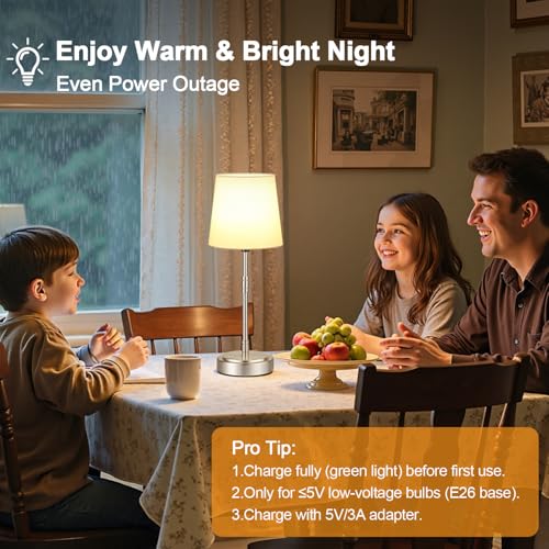 Cordless Table Lamps Set of 2 – Battery Operated Lamp with 7500mAh Rechargeable Battery, Stepless Dimmable Vintage Brushed Nickel Touch Desk Lamps for Dining Room, Nightstand & Patio (Bulbs Included) by Lynnoland - Used condition - Image 6