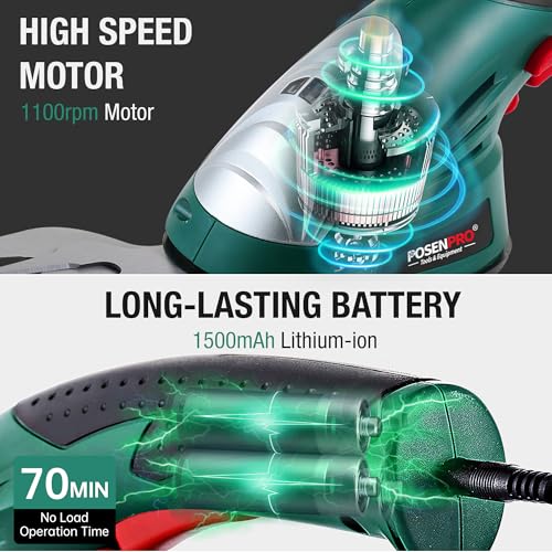 POSENPRO 7,2 V 2-in-1 Akku-Heckenschere & Rasentrimmer – Kabellose Hand-Strauchschere mit integrierter Lithium-Ionen-Batterie, Schnittbreite 100mm für Rasen und 200mm für Sträucher 5