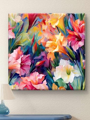Image of Livin'luxe Colorful Floral Canvas Framed Wall Painting | Abstract Flower Artwork Modern Wall Decor for Living Room, Bedroom & Office | Vibrant Botanical Art Print Home Decoration 30 Inch x 30 Inch
