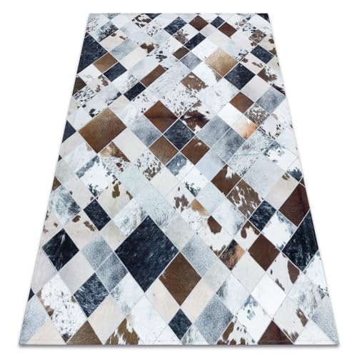 Tapis patchwork design losanges imitation peau de vache marron pour salon - 2