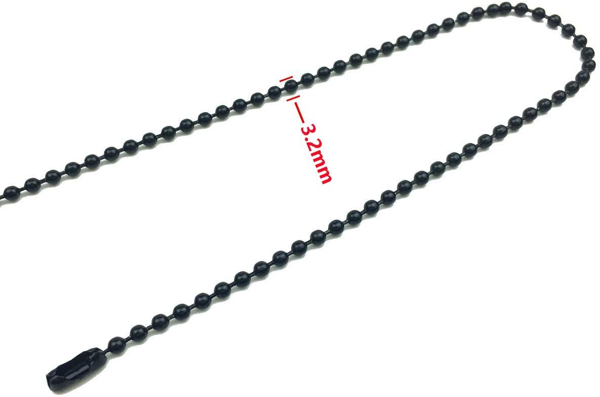 10-Yard Beaded Chain with 30 Connectors, 3.2mm Stainless Steel Ceiling Fan Pull Chain Extender for Jewelry Making, Dog Tags, Keychains (Rolled) (Black)
