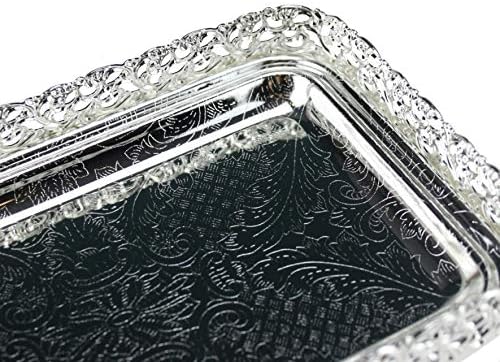 Silver Serving Tray Rectangle Decorative Tray Mirror Polished Paandan Tray Centrepiece Tealight Candles Display Plate Tray Fruit Platter Snacks Drinks Serving Tray (Silver)