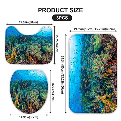 Badezimmer Badematte 3 Teilig Set Ozean rutschfest Badteppiche Saugfähig Memory Foam Badezimmermatte Weich WC… – Bild 3
