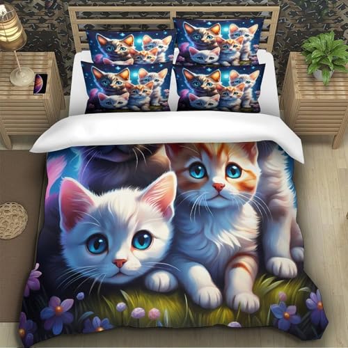 Housse de couette chatons parure de lit 3D imprimée haute densité