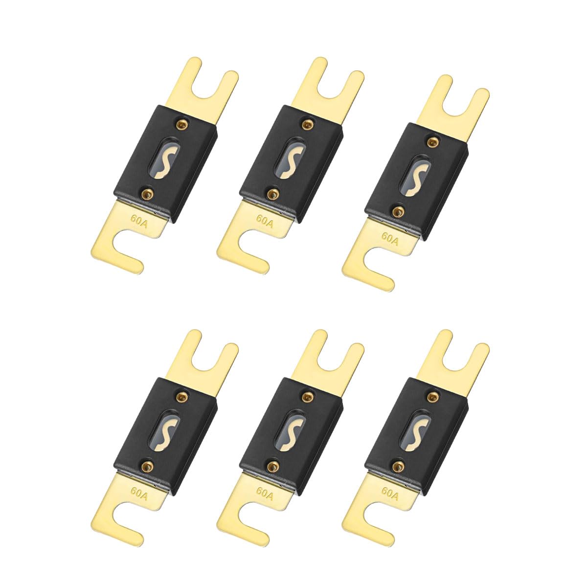 6PCS 60Amp/60A ANL Fuse, Blade Fuse for Marine Car Vehicle Audio and Video System, ANL Inline Fuse Gold Plated Fuse 32V for Inverters and Other Current Applications (60Amp)