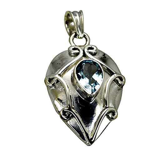 Pendentif bleu topaze véritable anti-ternissement argent fait main