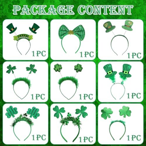 St Patricks Day Headband Set St Patricks Day Accessories Green Clover Hair Bands Hair Accessories image 4