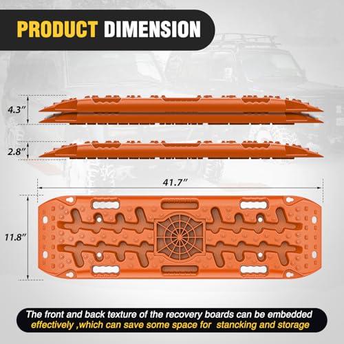 Image of Nilight Off Road Traction Boards with Jack Lift Base Heavy Duty Recovery Boards for Truck Jeep SUV Tire Traction Mats for Mud Sand Dunes Snow Vehicle Recovery Gear with Carry Bag Mounting Kit 2PCS