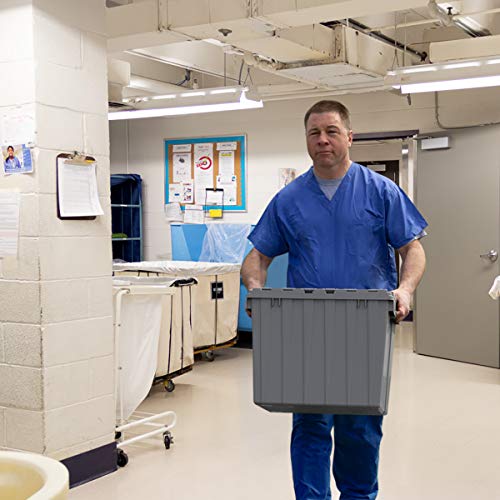 Akro-Mils 39170 Industrial Plastic Storage Tote With Hinged Attached Lid, (21-Inch L By 15-Inch W By 17-Inch H), Gray, (3-Pack) #TOP6